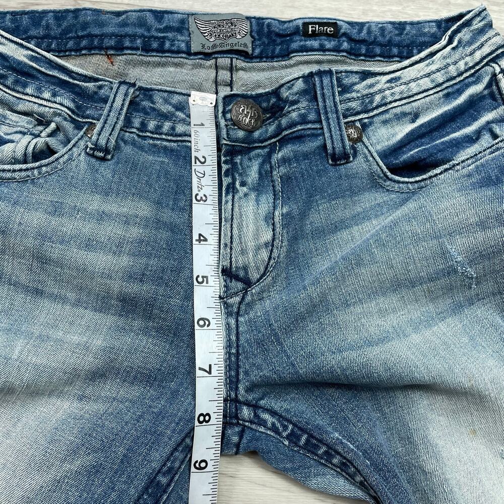 🔥Y2K Rerock Express Flare Bootcut Jeans Low Rise Rhinestone Stretch Distress - Picture 10 of 15